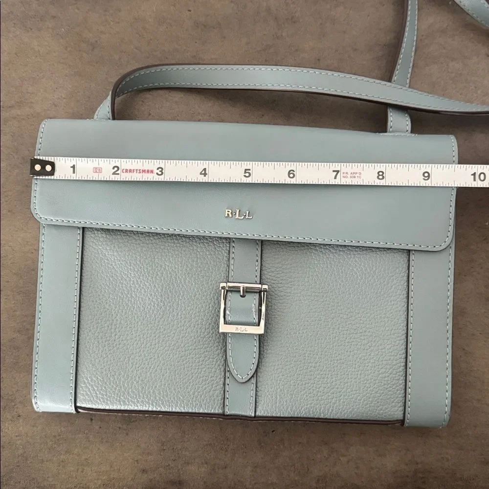 Lauren Ralph Lauren Mullinder Slate Blue Pebble Leather Crossbody Magnetic Flap